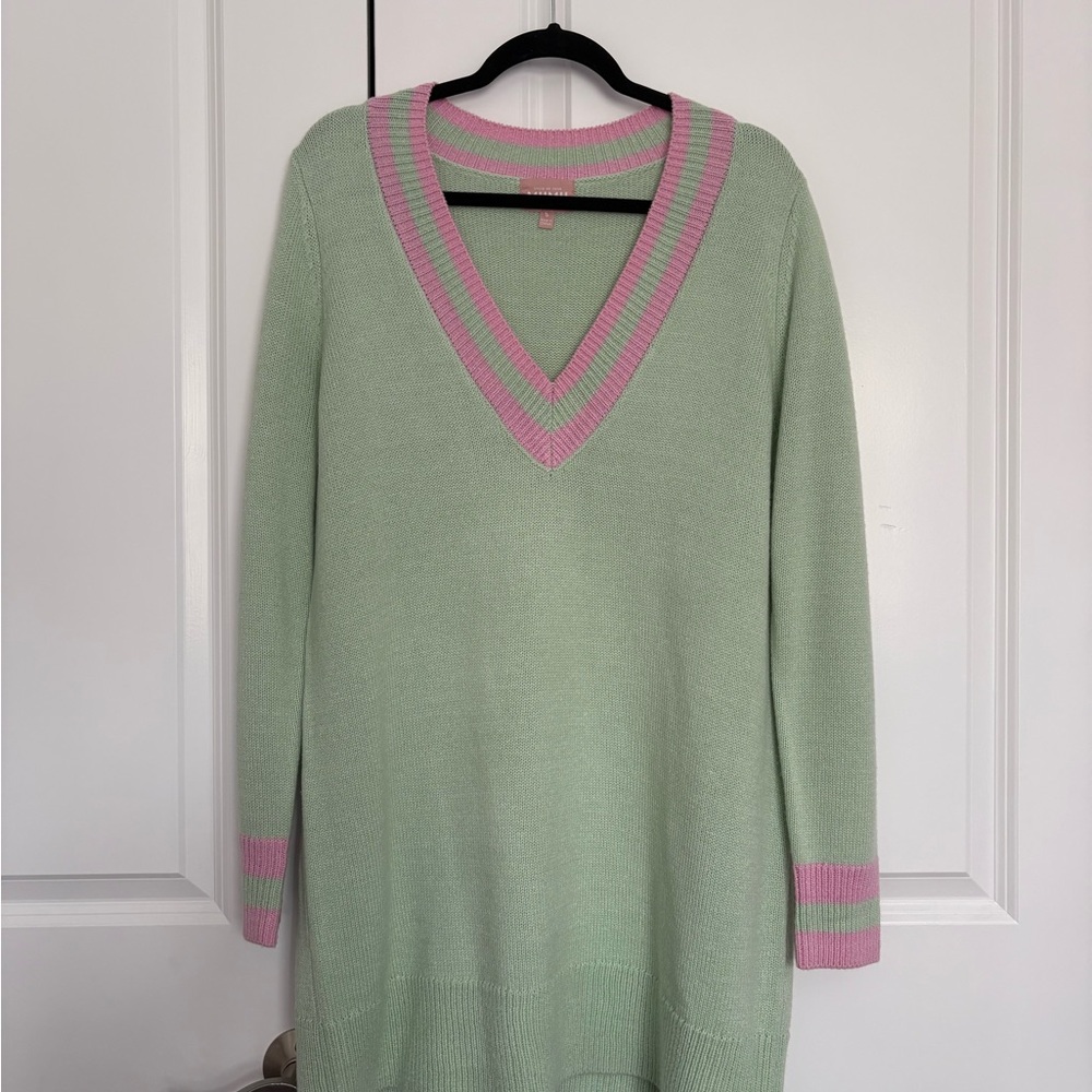 Mint Green V-Neck Sweater Dress - Picture 3 of 5
